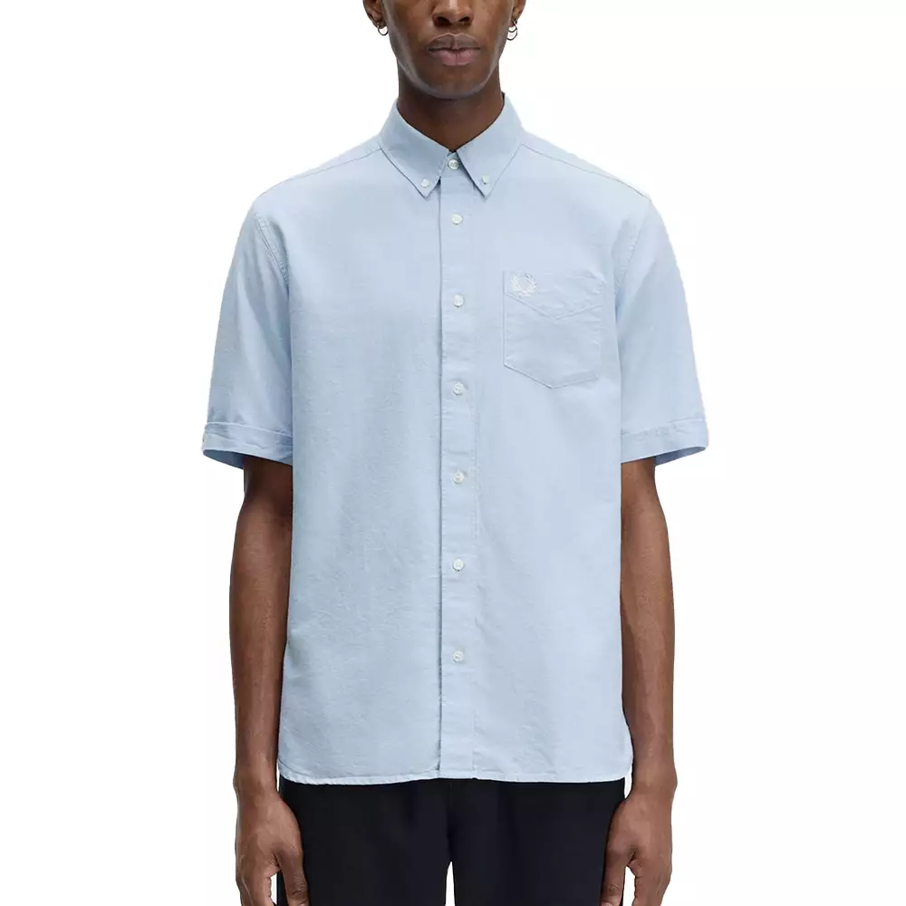 Oxford Chest Pocket Logo Short Sleeves Shirt Light Smoke
