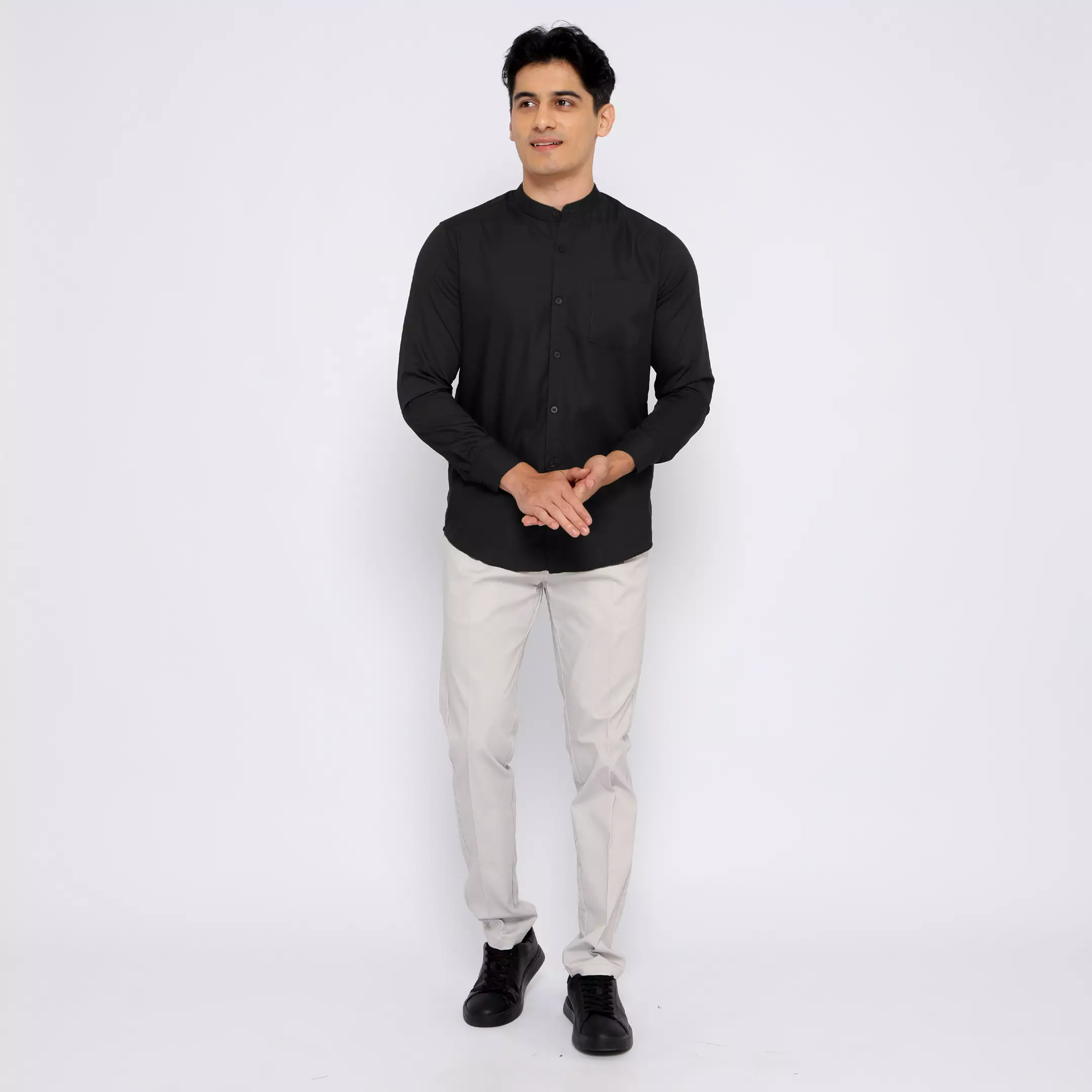 Casella Kemeja Pria Lengan Panjang Kerah Shanghai Polos Basic 7721 Black