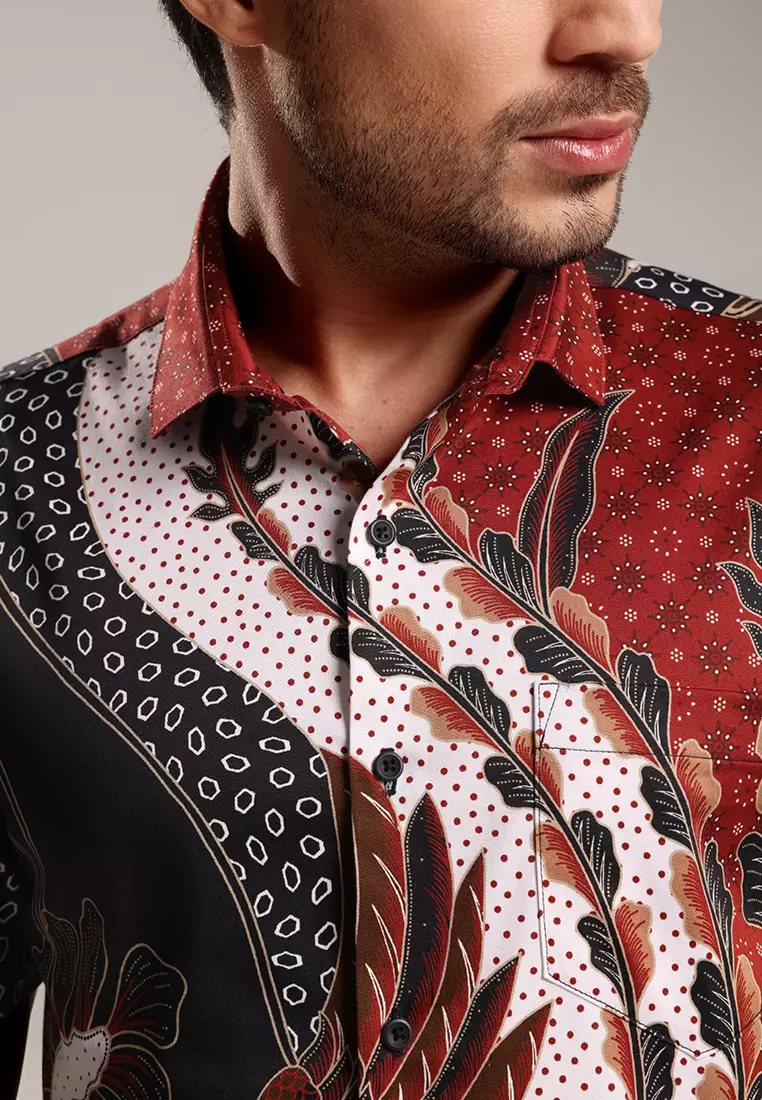 MOC - Kemeja Batik Pria Lengan Pendek Lakhon - Red