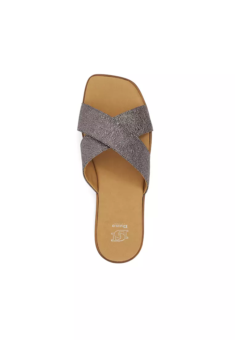 Buy Dune London Luella Textured Strap Flat Sandals Pewter 2025 - Main Image