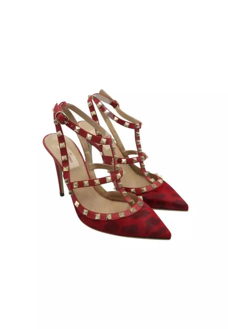 Buy Valentino Pre Loved VALENTINO Red Rockstud Pony Hair Leather
