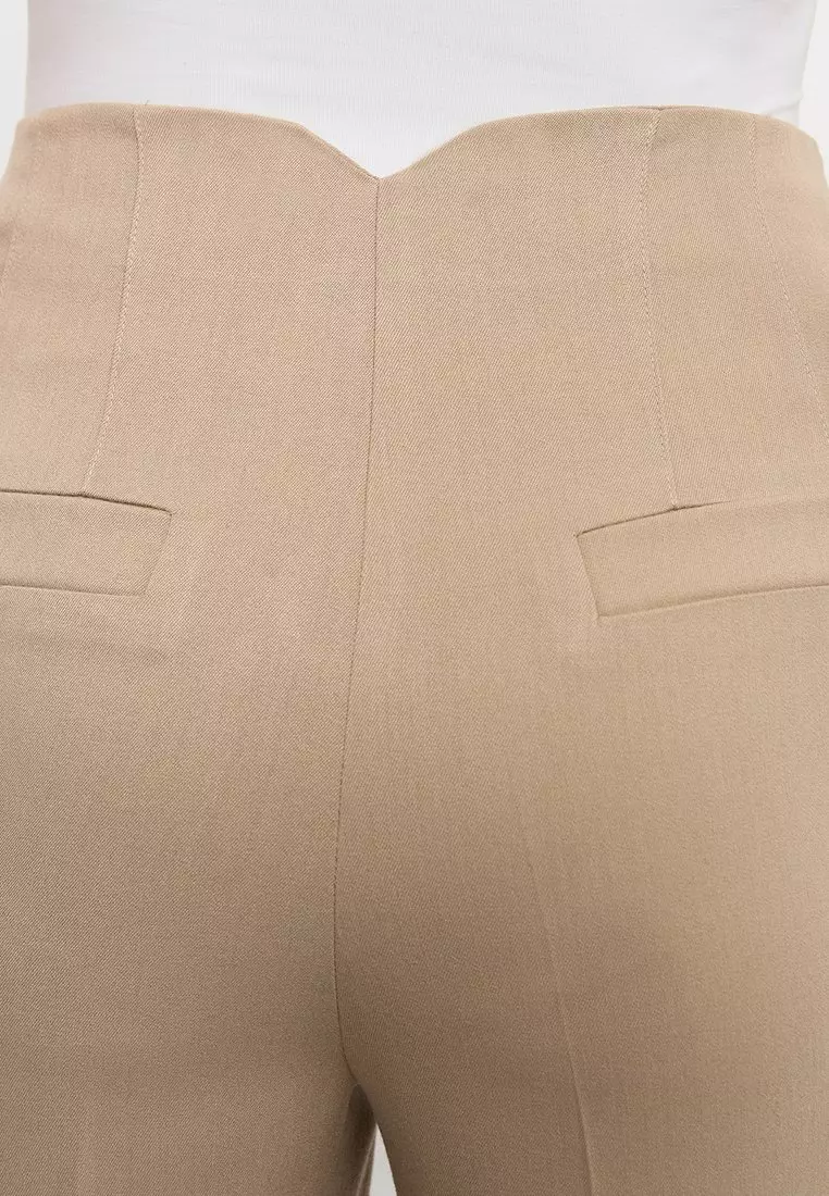 Tailored High-Waist Pants - Beige