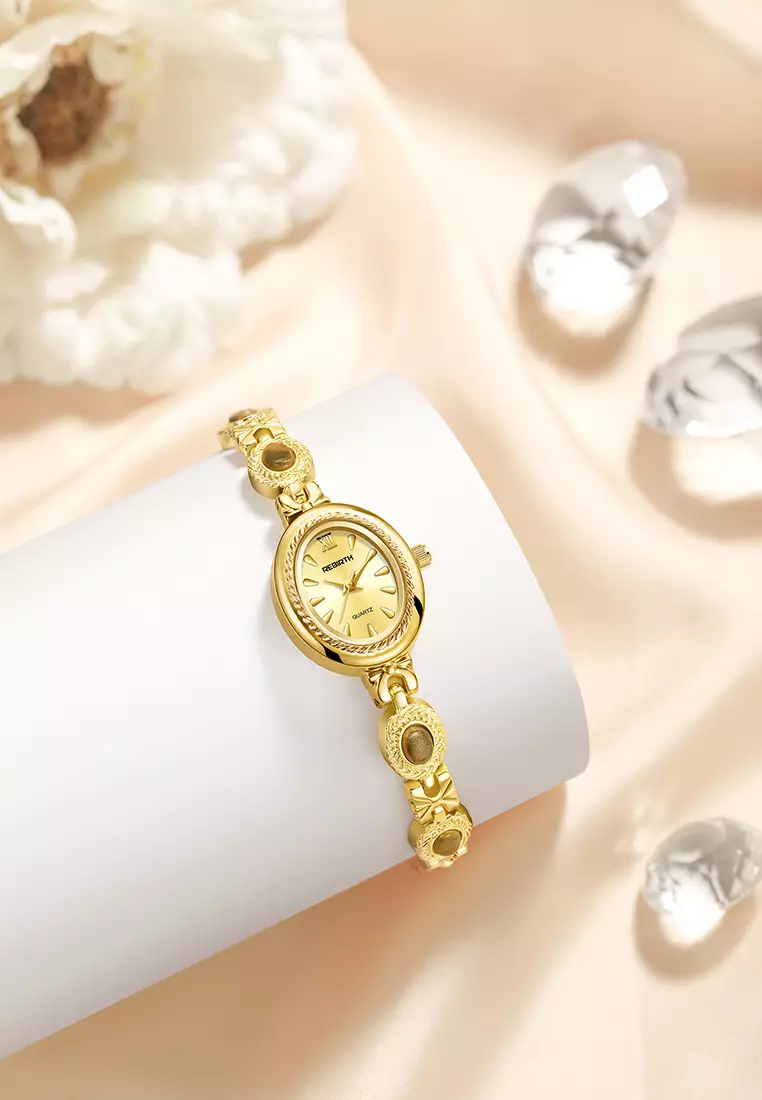 Jam Tangan Wanita Original Korea Style Kuasar Anti Air Tali Stainless Steel Jam Tangan Cewek B016 Gold