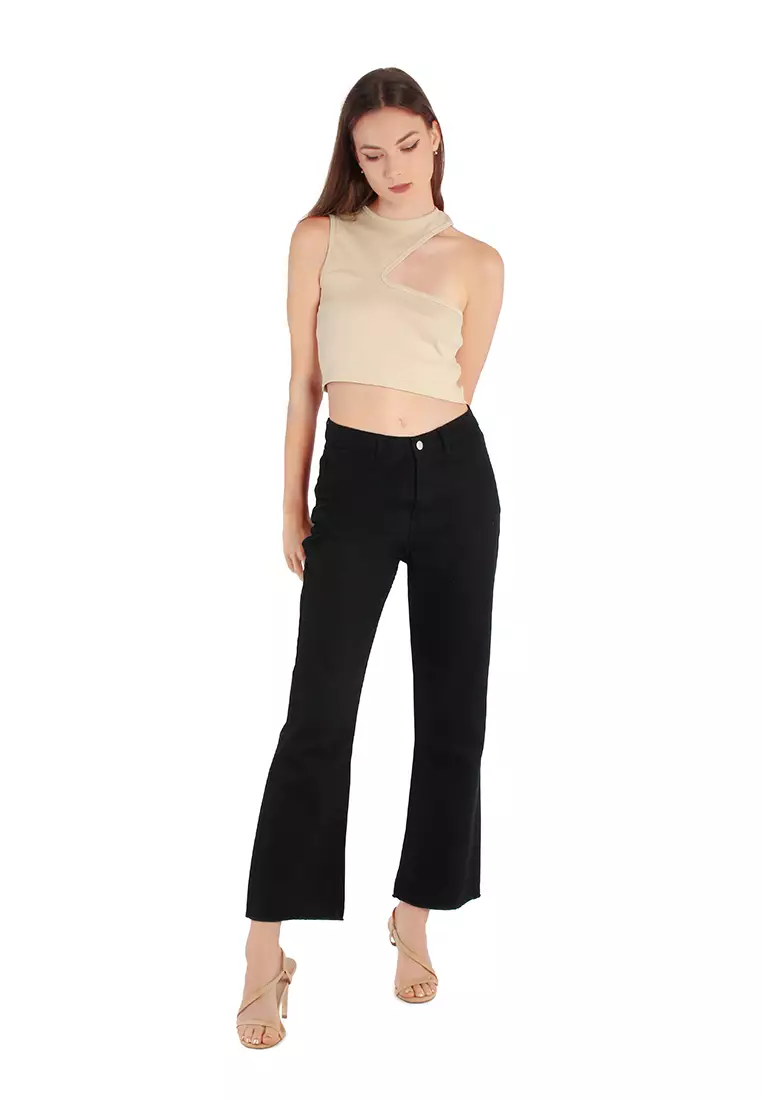 Beige Cut Out Crop Top