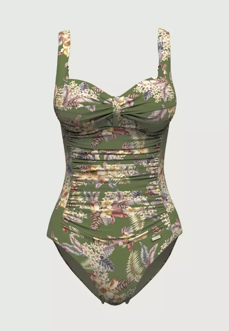 Desert Tropics Olive Plus Cup Ruched Onepiece