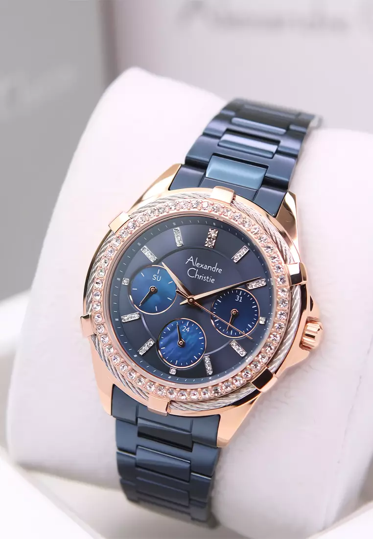 Alexandre Christie 2B09 BFBURBU - Jam Tangan Analog Wanita - Rosegold Blue - Stainless Steel