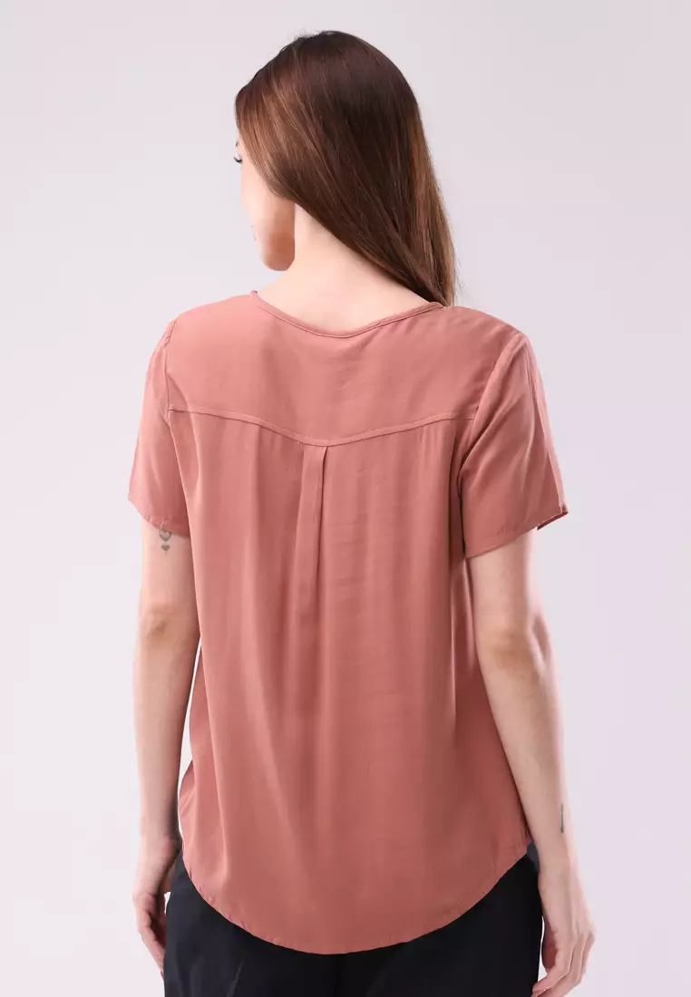 Plain Single Bold Twill Short Sleeve Blouse