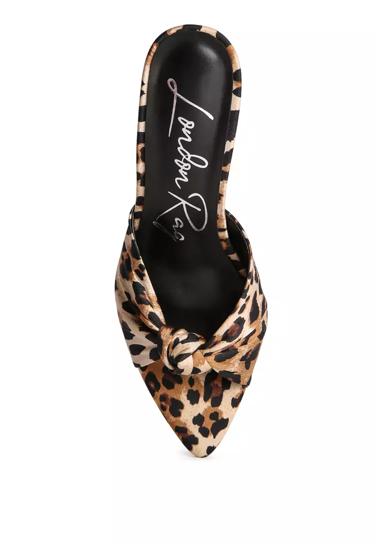 Leopard Print Satin Knot High Heeled Sandals