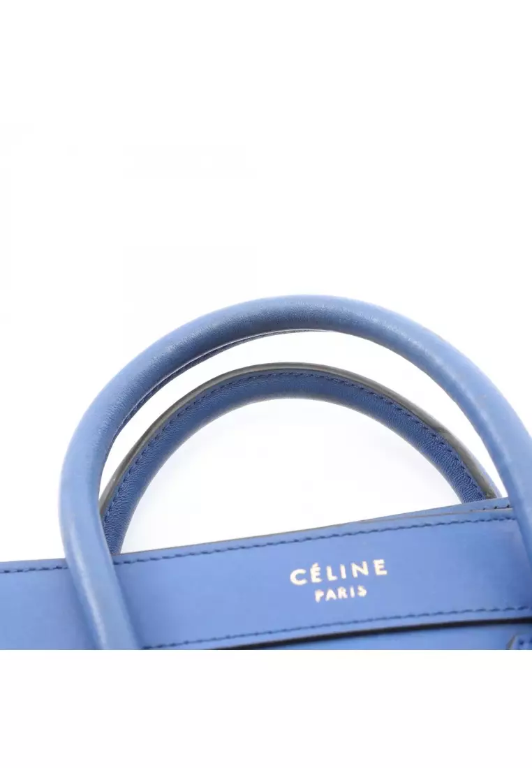 Pre-Loved Celine luggage nano shopper Handbag leather blue 2WAY
