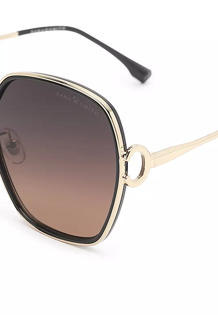 Unisex Fashion Sunglasses - Glossy Black / Grey-Orange