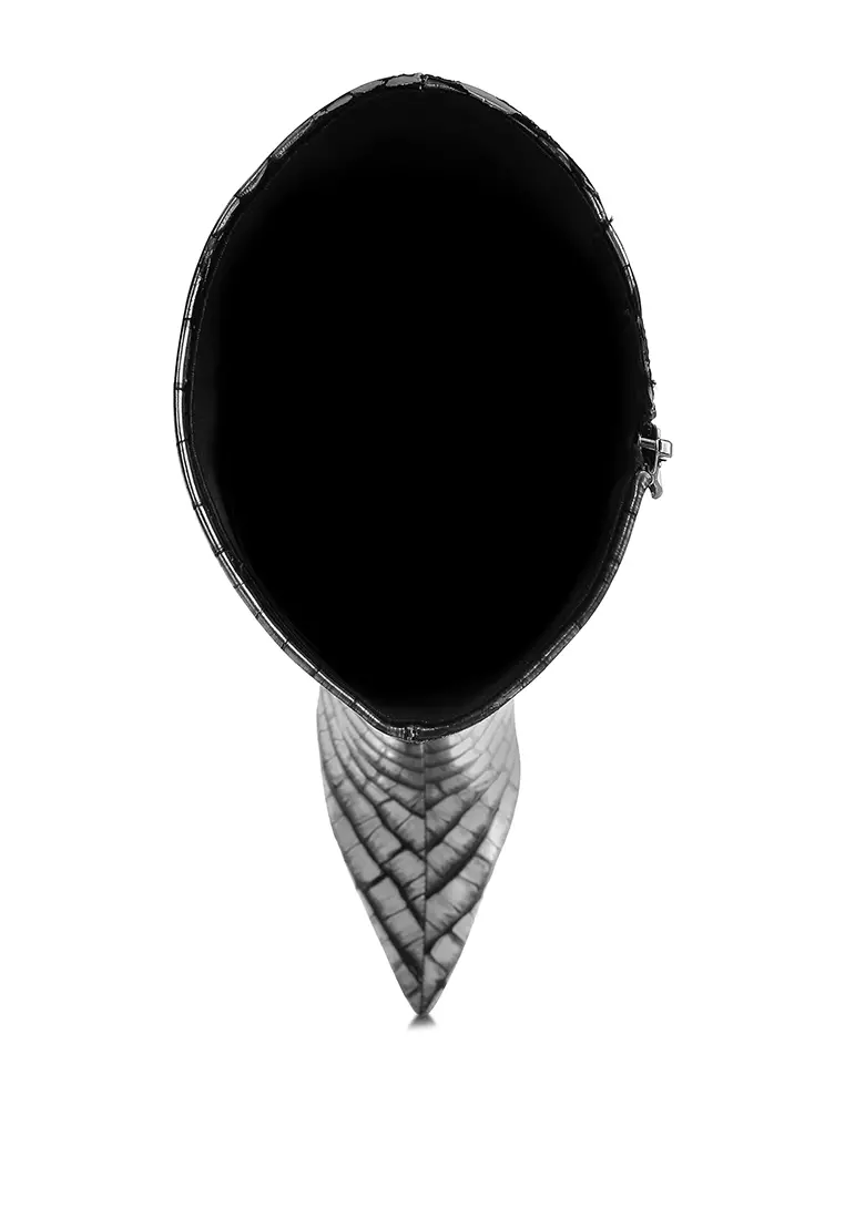 Sepatu bot panjang metalik Croco berwarna hitam