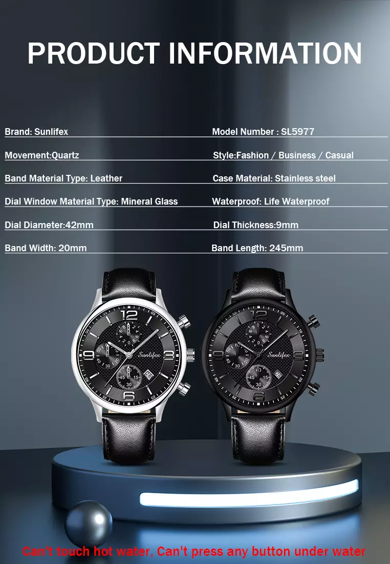 Jam Tangan Pria Kalender Kuarsa Bisnis Klasik Anti Air Tali Kulit Jam Tangan Cowok black silver