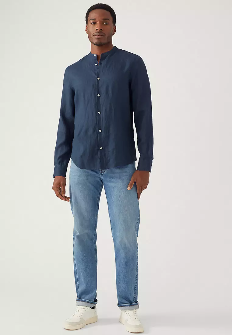 Pure Linen Grandad Collar Shirt