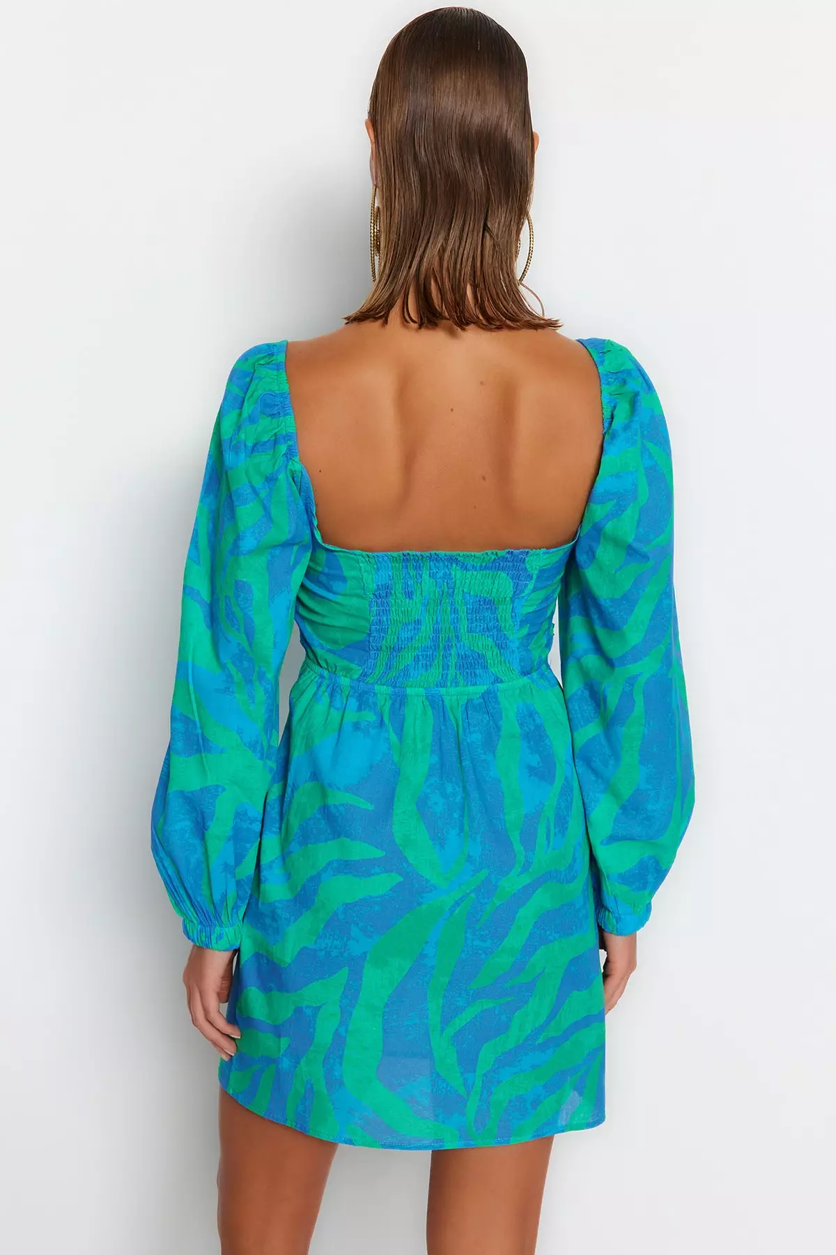 Pattern Fitted Cut Out Cotton Mini Beach Dress