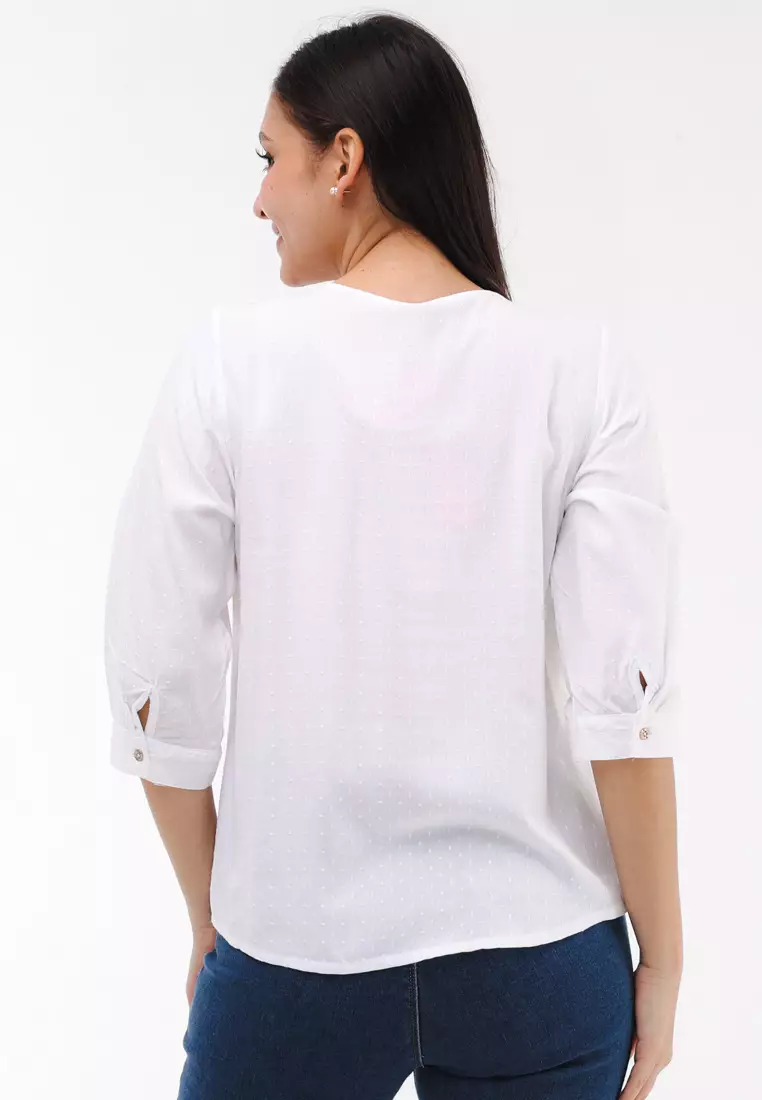 Textured Woven Short Sleeves Blouse