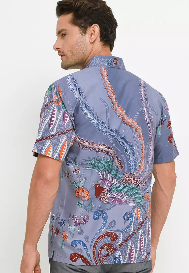 Kemeja Batik Katun Lengan Panjang Motif Murai Medan Biru Batik Exclusive