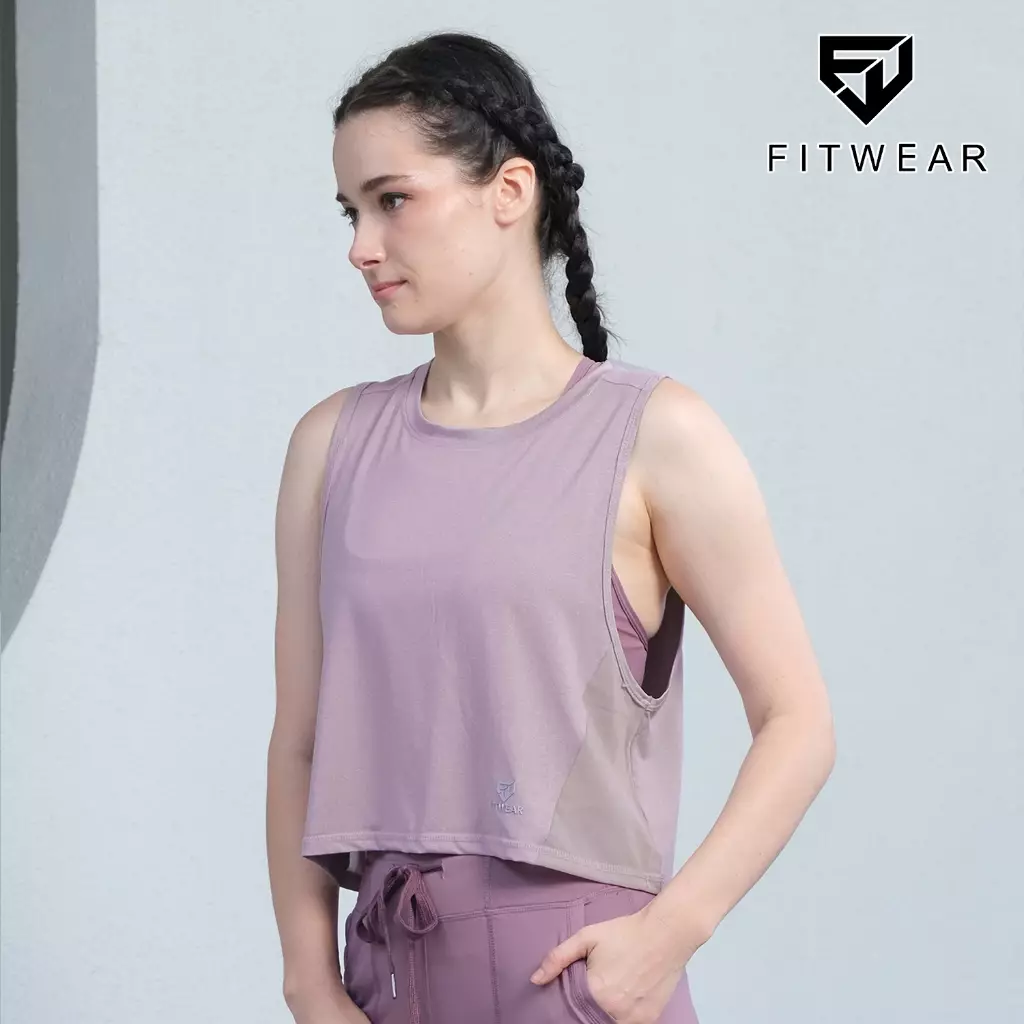 Fitwear Muscle Tee Olahraga Oversize Wanita ANGELINA MESH CROP - LIGHT VIOLET (SIDE)