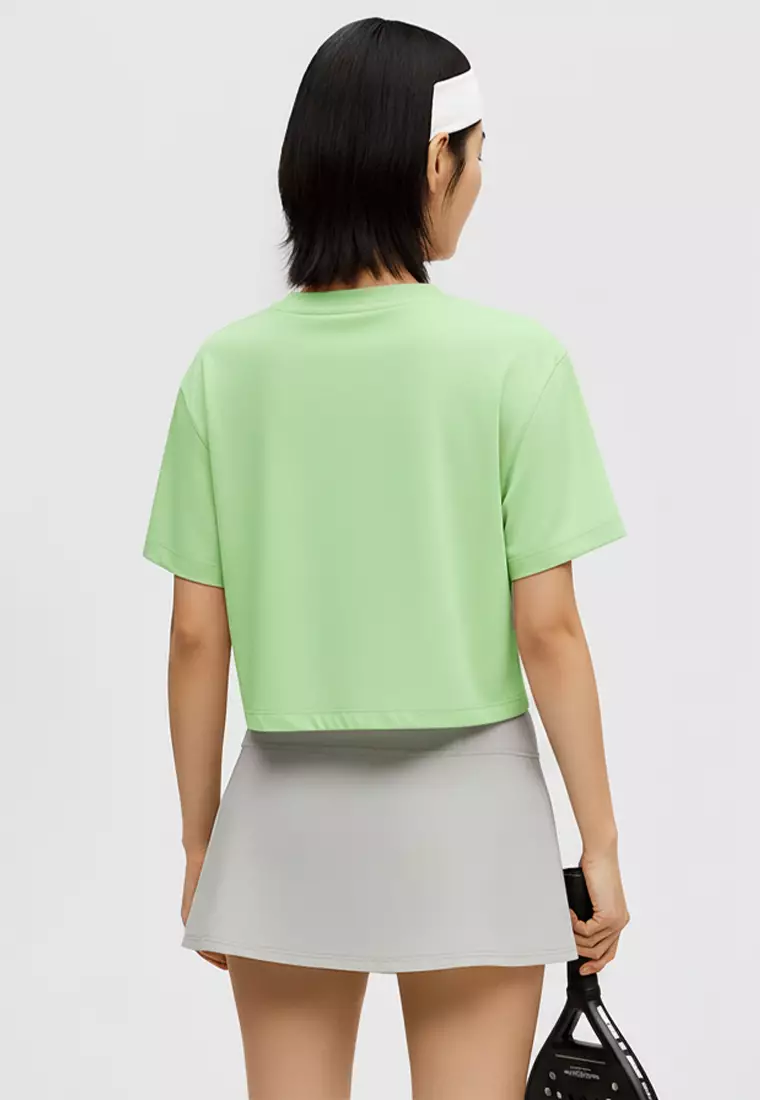 LSE19 Kaos Padel Top Crop T Shirt Olahraga Dryfit Wanita sage green