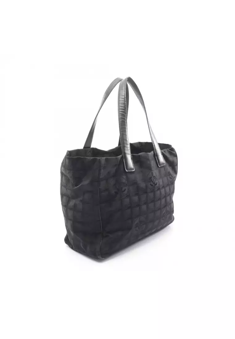 Pre-Loved Chanel New travel line MM Handbag tote bag nylon canvas leather black gold hardware