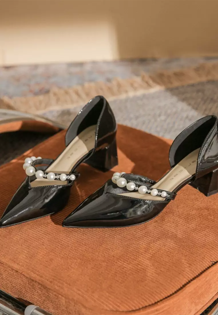 5CM Beaded Patent Leather Mid Heels IF55805