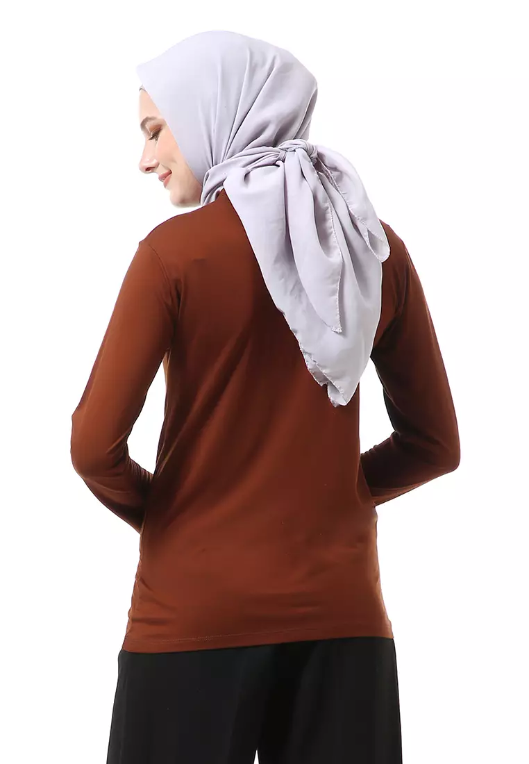 Zlora Manset Atasan Wanita Motif Polos Long Sleeve Reguler Fit - Choco