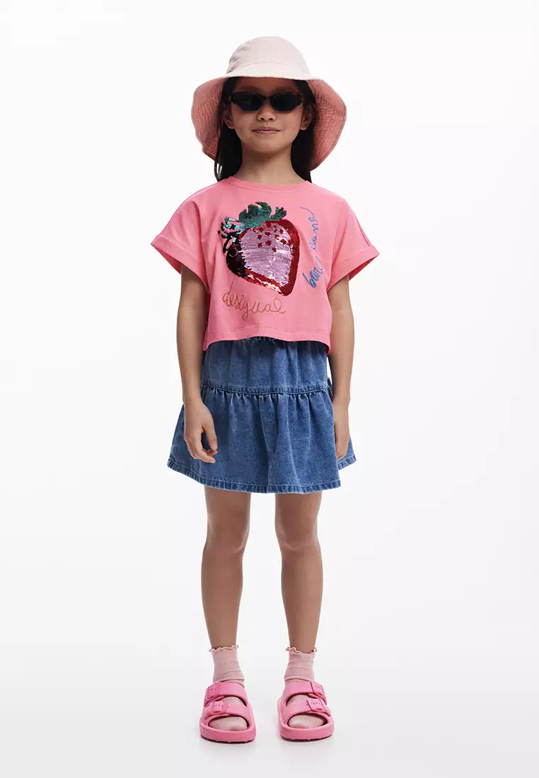 Cherry denim miniskirt