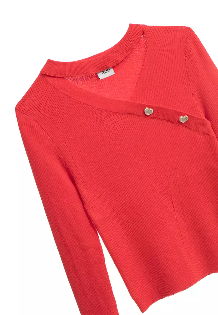 Long Sleeve Hollow Neckline Knit Top