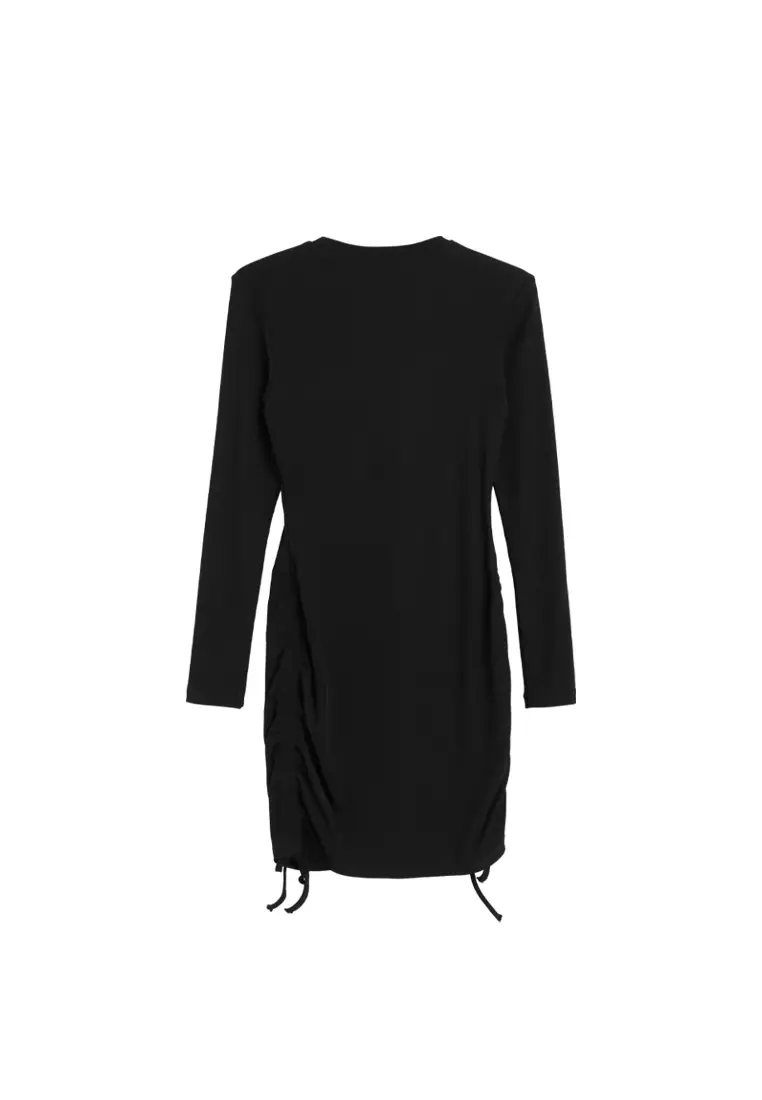 Buy DRUM Long Sleeve Bodycon Drawstring Dress- Black Online | ZALORA  Malaysia