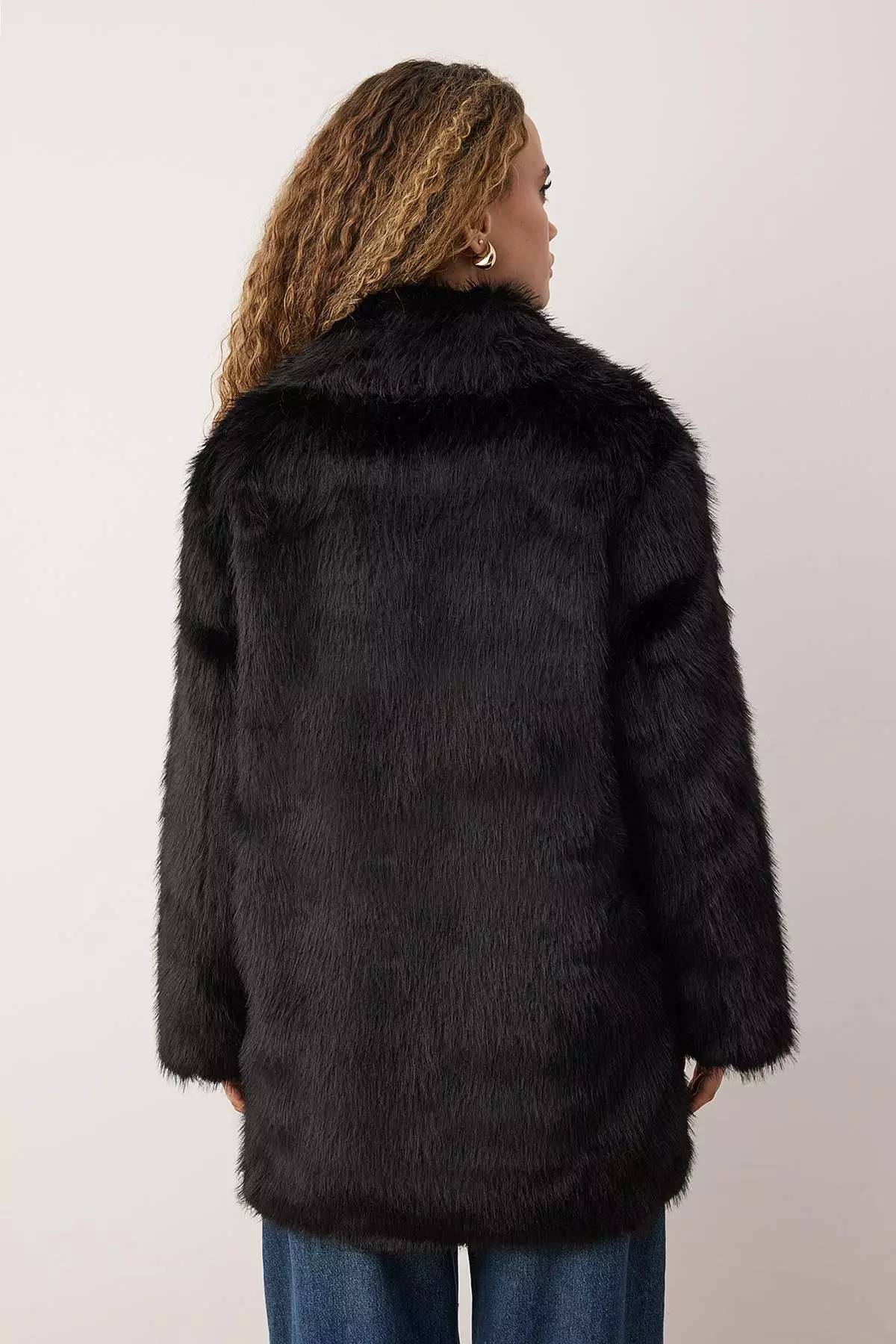 Black Fur Mono Closure Oversize Midi Coat Twoaw26Kb6