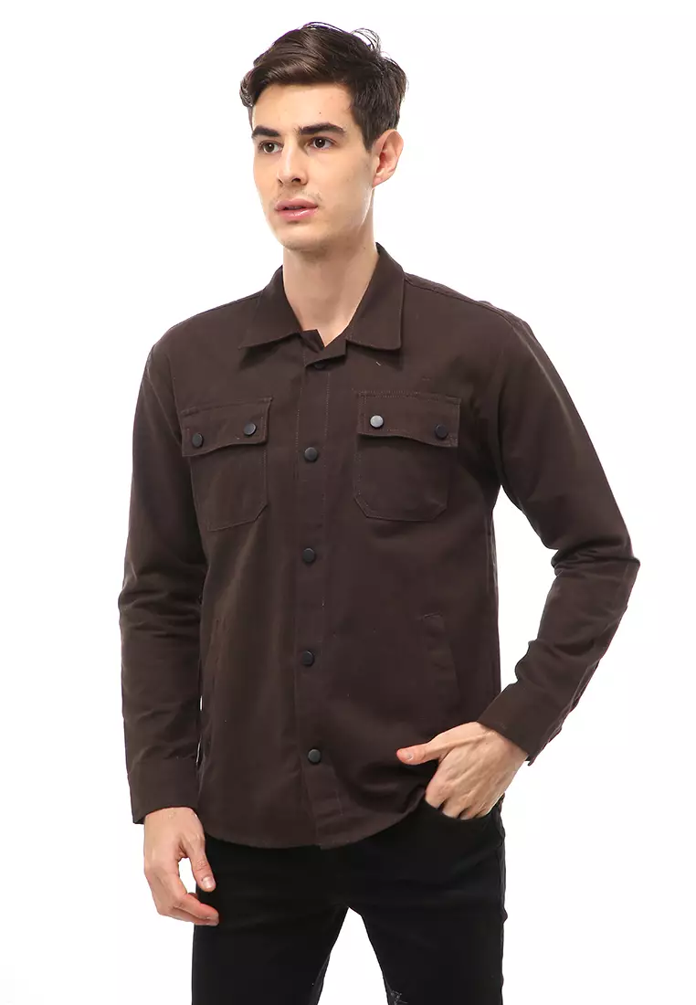 Clover Outerwear Jacket Pria Simple Design Material Canvas Suede ORIGINAL - Dark Brown