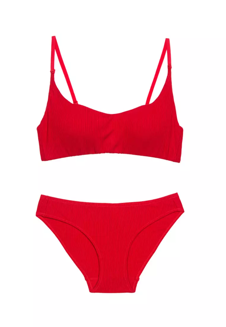 Buy ZITIQUE Young Girls' Vintage Simple Design Demi-Cup No Steel Ring  Lingerie Set (Bra And Underwear) - Red 2024 Online