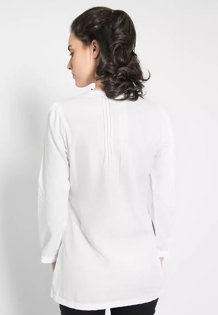 LGS - Tunik Wanita - Bordir Emas - Putih - LLSH.385.P1028.O337.7C L/S