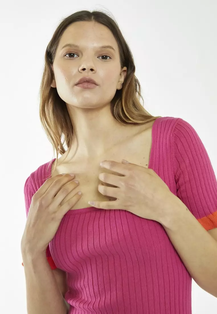 Contrast Frill Knitted Mini Dress