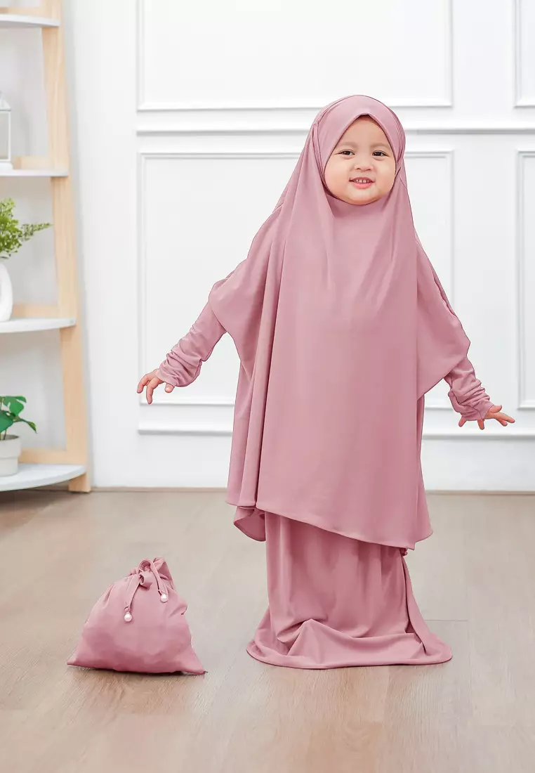 Zelena - Raudhia Prayer Set | Mukena French Khimar Set - Rose Tan - Anak