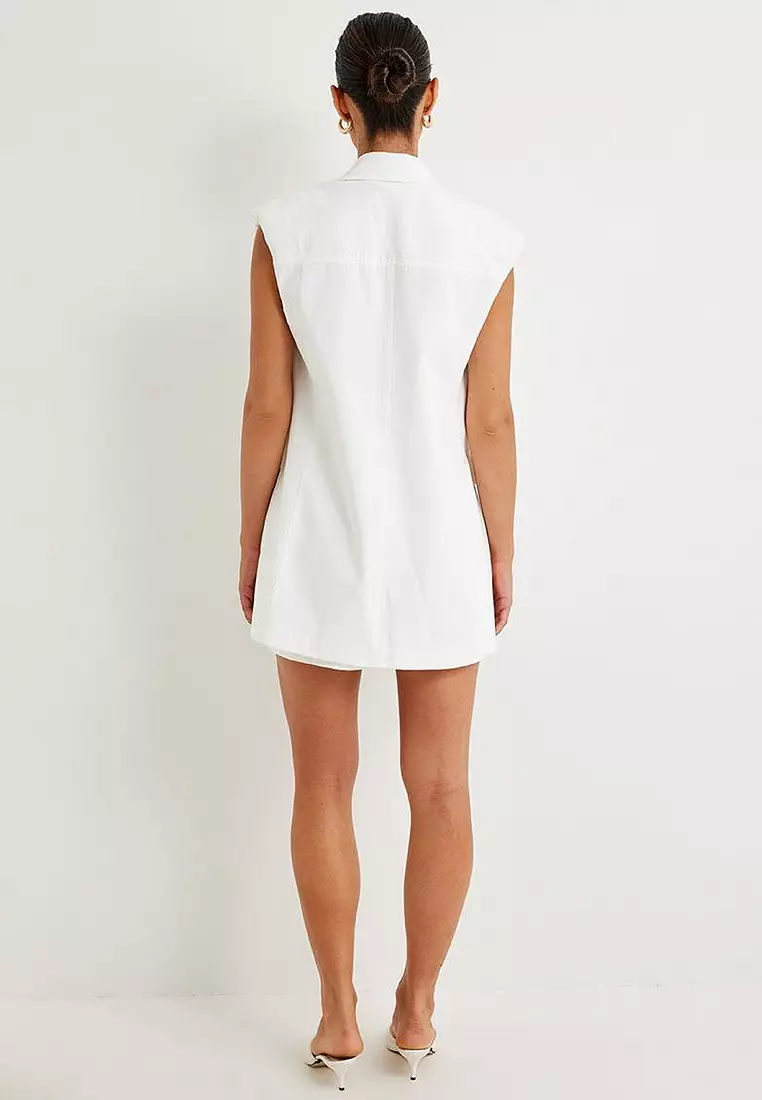 Linen Blend Sleeveless Blazer