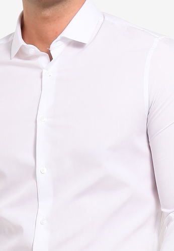 Burton Menswear London Mens White Skinny Fit Easy Iron Shirt Formal