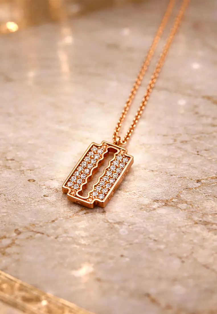 Glittery Blade Necklace-Rose Gold/Clear