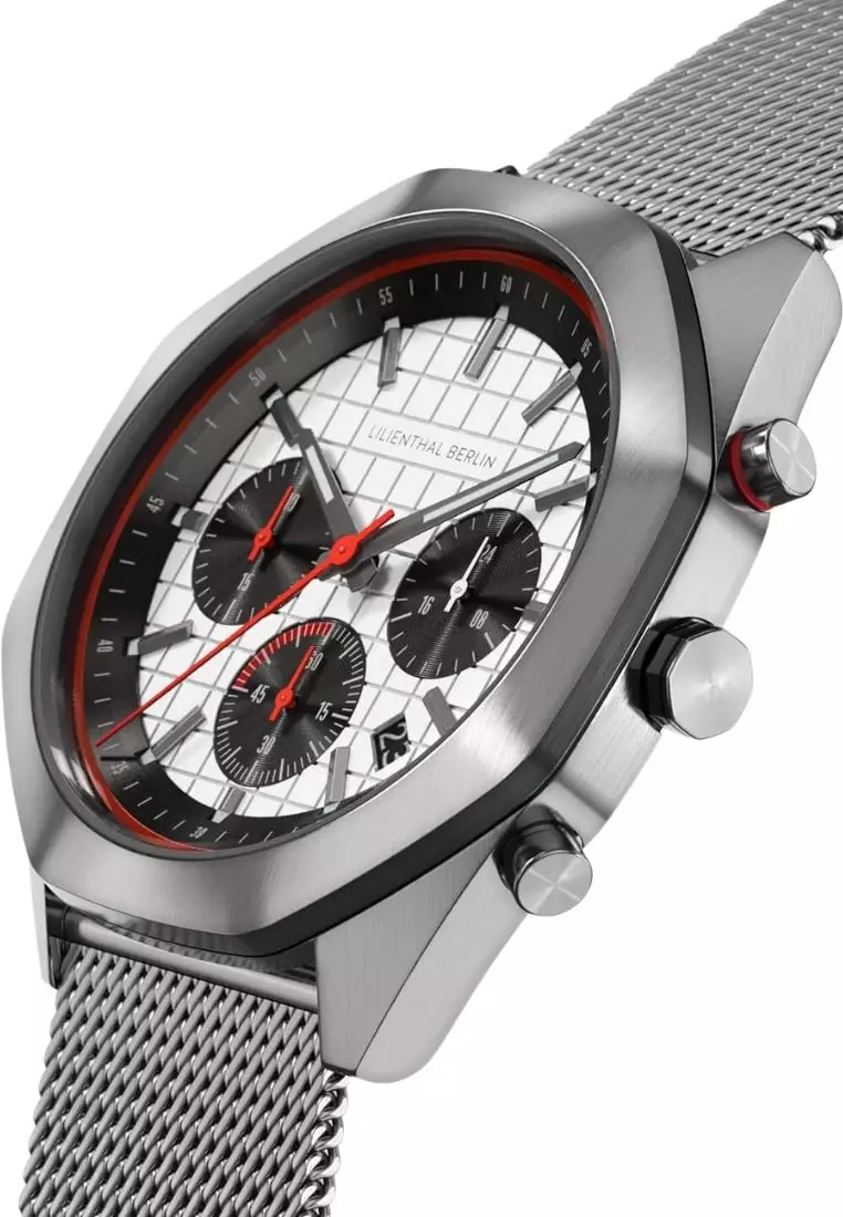 Octachrono Silver Red - Mesh Strap