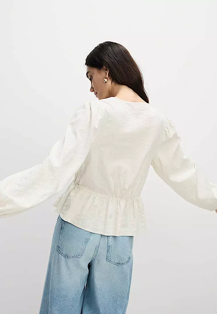 Cotton Rich Tie Front Blouse