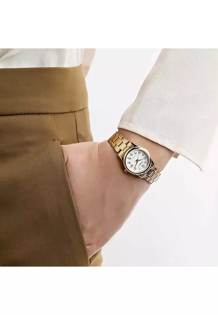 Couple Analog Watch MTP/LTP-V002G-7B2 Gold Stainless Steel Strap