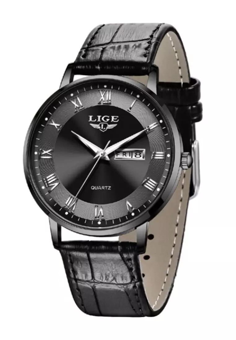 Quartz watch clearance black leather band