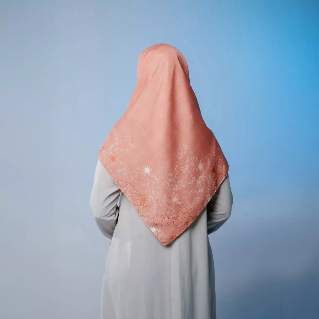 ELIANA Scarf Orange - Kerudung Hijab Segiempat Motif With Pouch Ziplock - Bahan Poly Fine - Ukuran 110x110