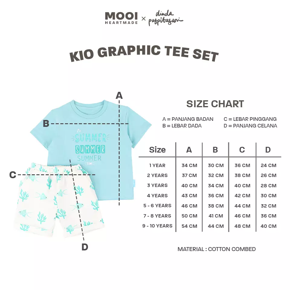 Mooi X Dinda Puspitasari Setelan Anak Kio Graphic Tee Set - Classic Blue