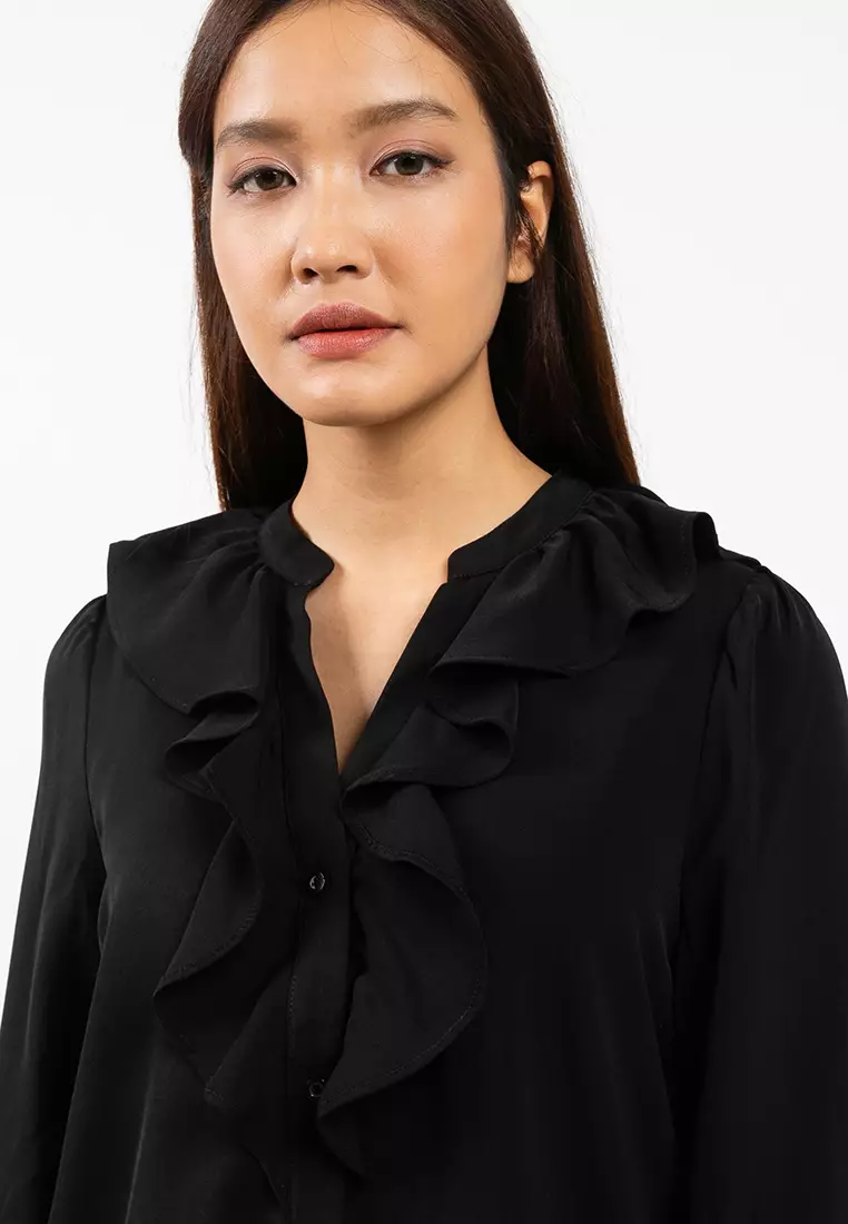 Long Sleeve V-Neck Frill Top