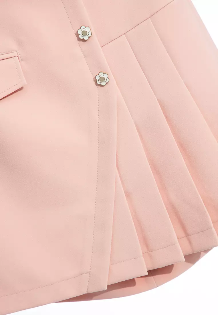 Pink Asymmetric Pleated Skirt