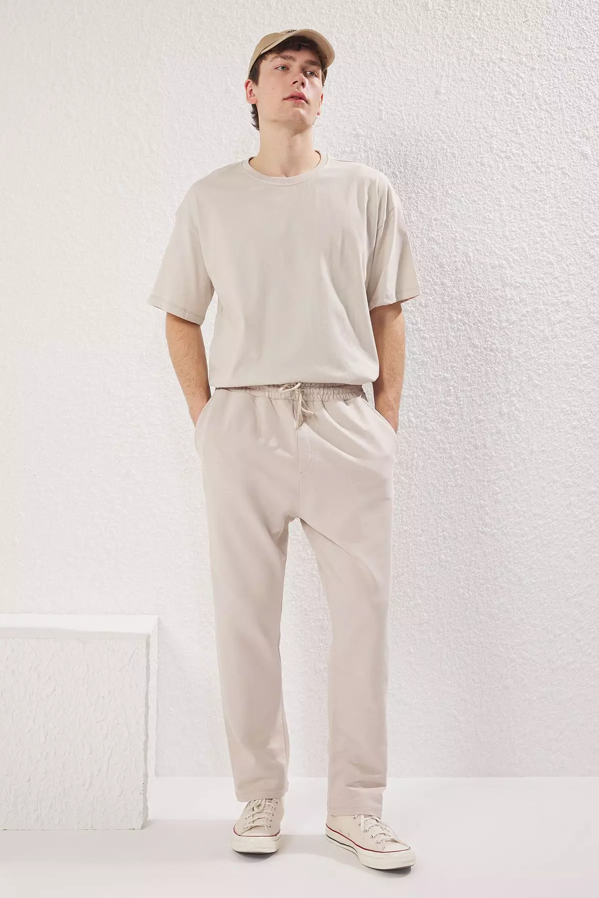 Stone 3-Piece Oversize/Wide Cut T-Shirt, Sweatpants, Shorts 100% Cotton Tracksuit Set TMNSS25EM00001