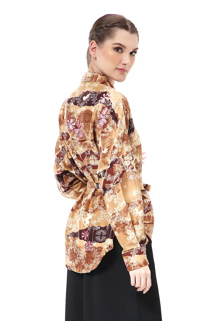 Brielle Kemeja Wanita Lengan Panjang With Tali Pinggang Elegant Design Material Cotton ORIGINAL - Brown