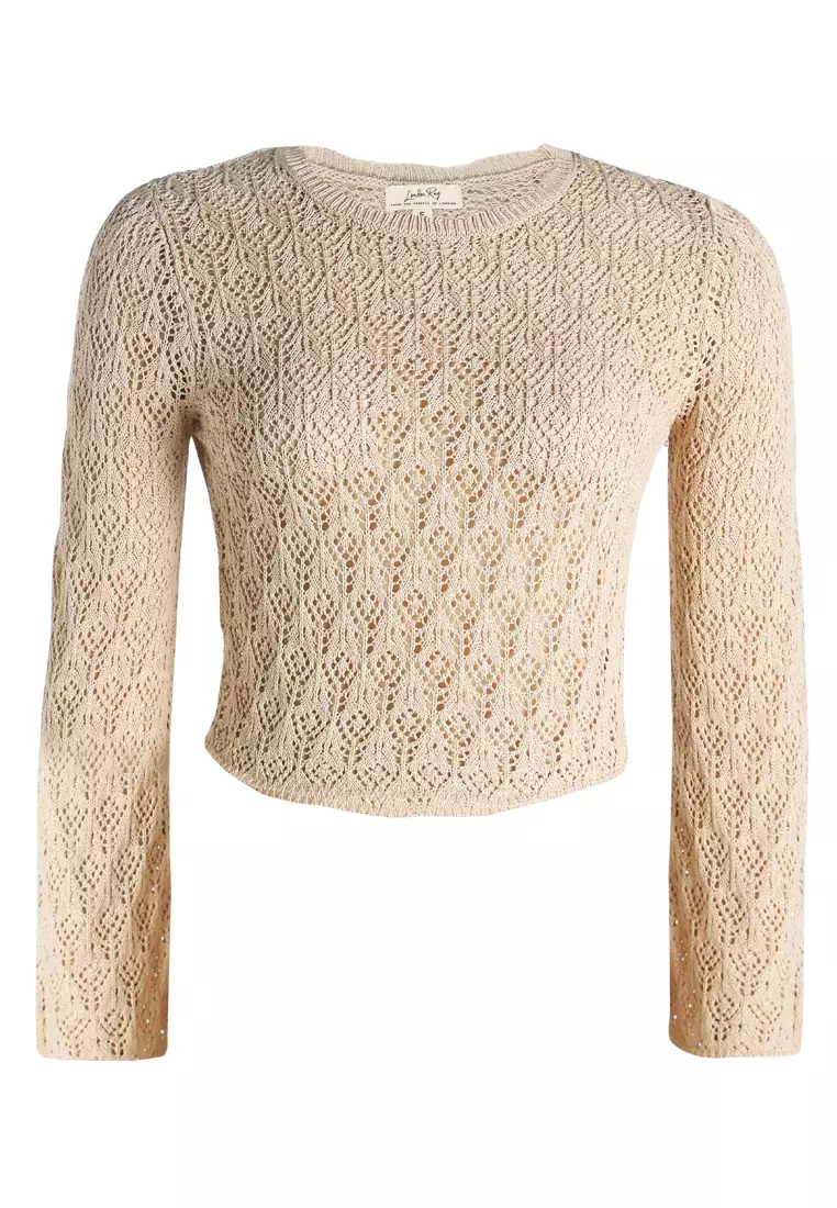 Short Crew Neck Sweater Top in Natural