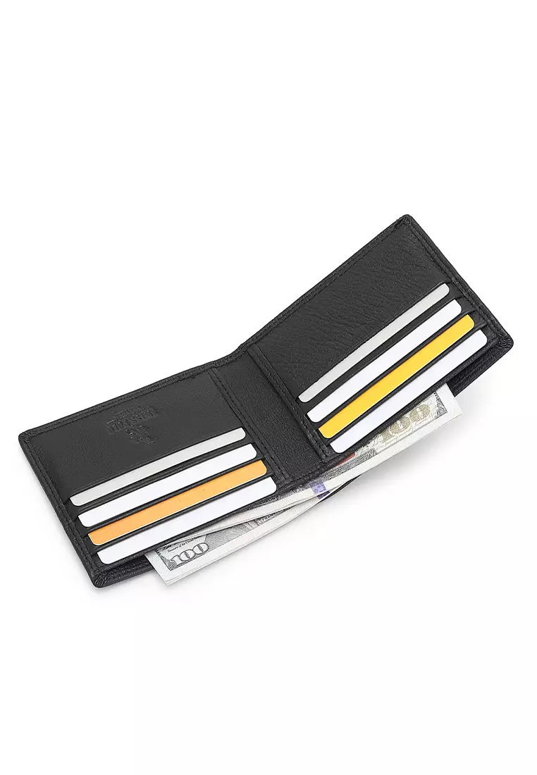 Genuine Leather RFID Short Wallet - Black