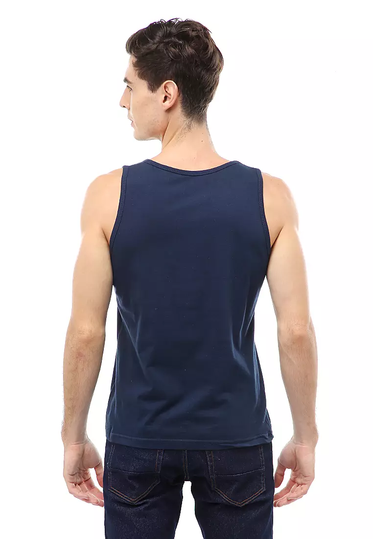 Agies Pakaian Dalam Pria Tank Top Singlet Goose feather Motive Material Cotton ORIGINAL - Navy